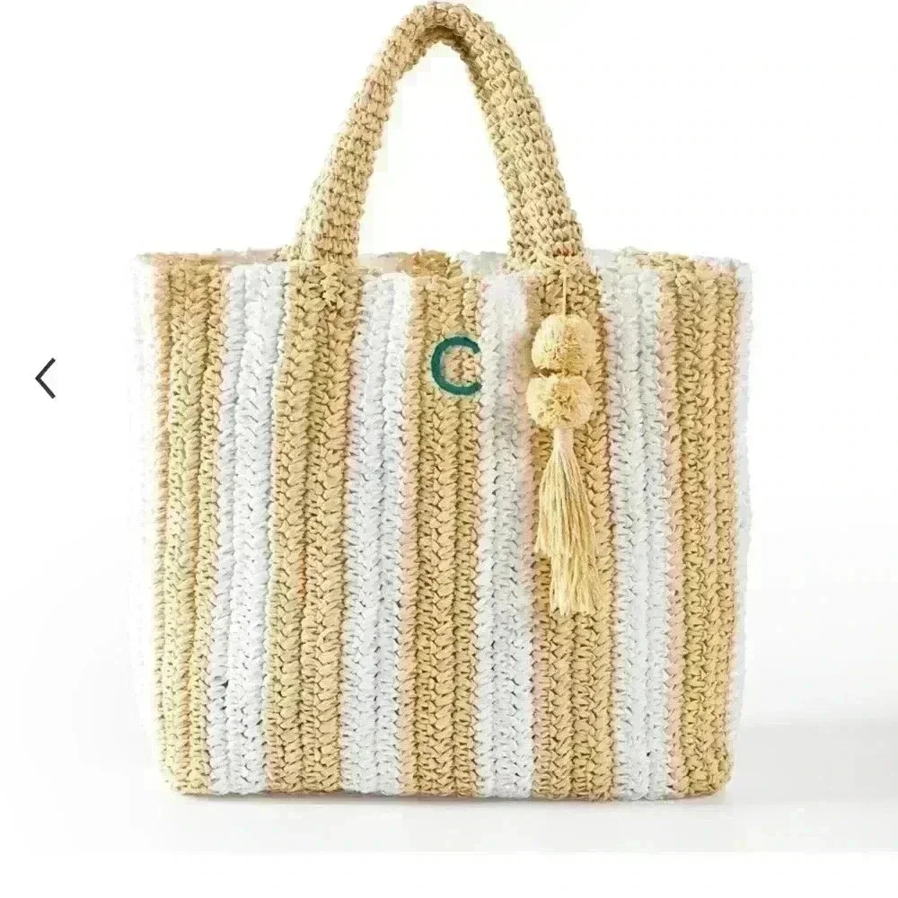NWT “P” Mark & Graham CABANA STRIPE STRAW BEACH TOTE with “P” monogram